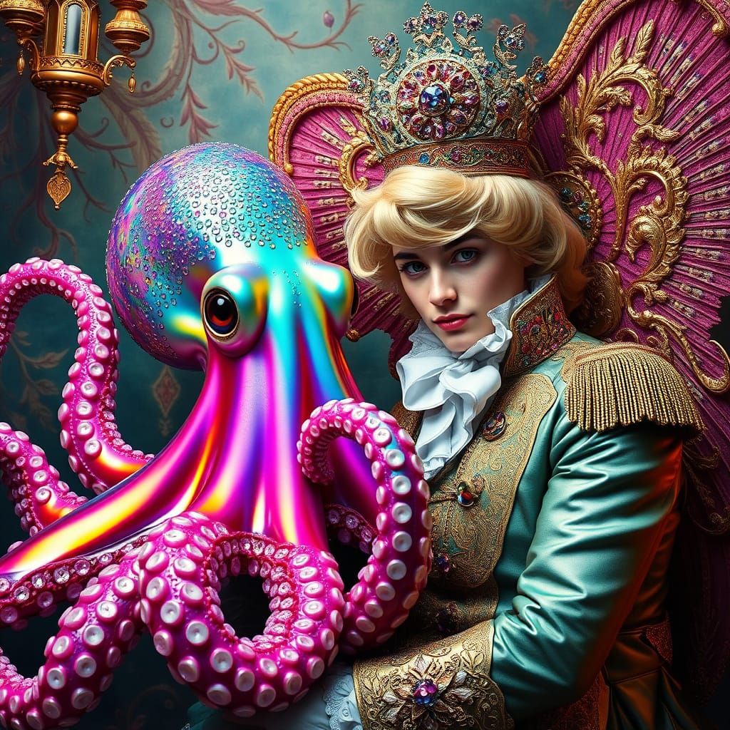 Majestic Wolpertinger Adorned with Iridescent Glitter in Opu...