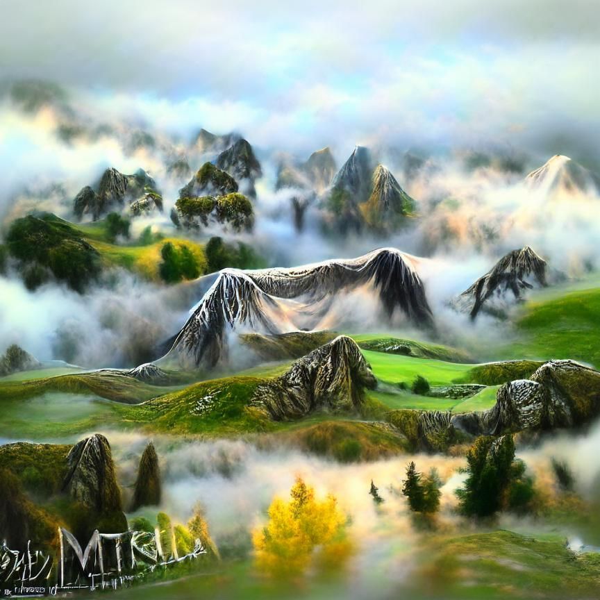 Misty Mountain Landscape in Middle Earth Style