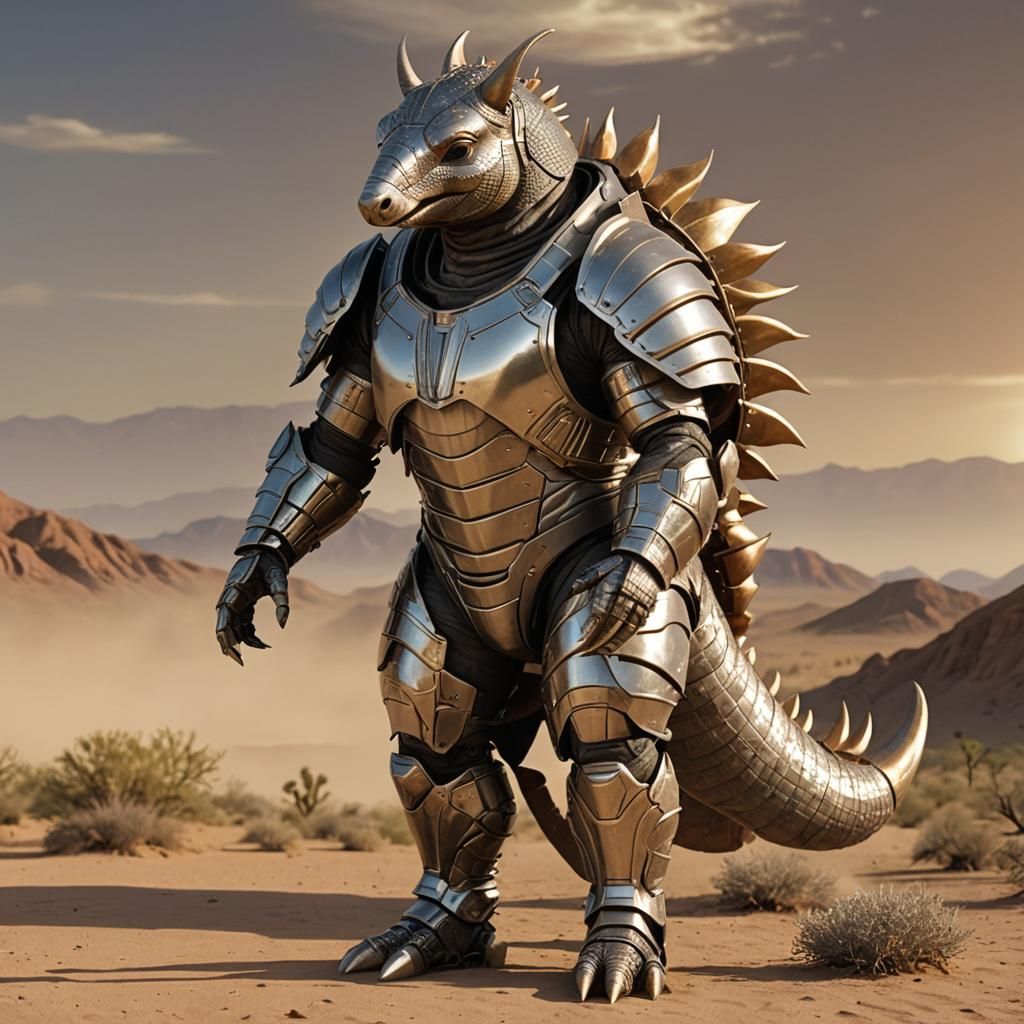 Armored Armadillo: Desert Defender in Futuristic Suit