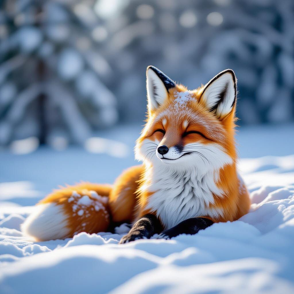 Adorable Snow Fox Sculpture in Dramatic Composition