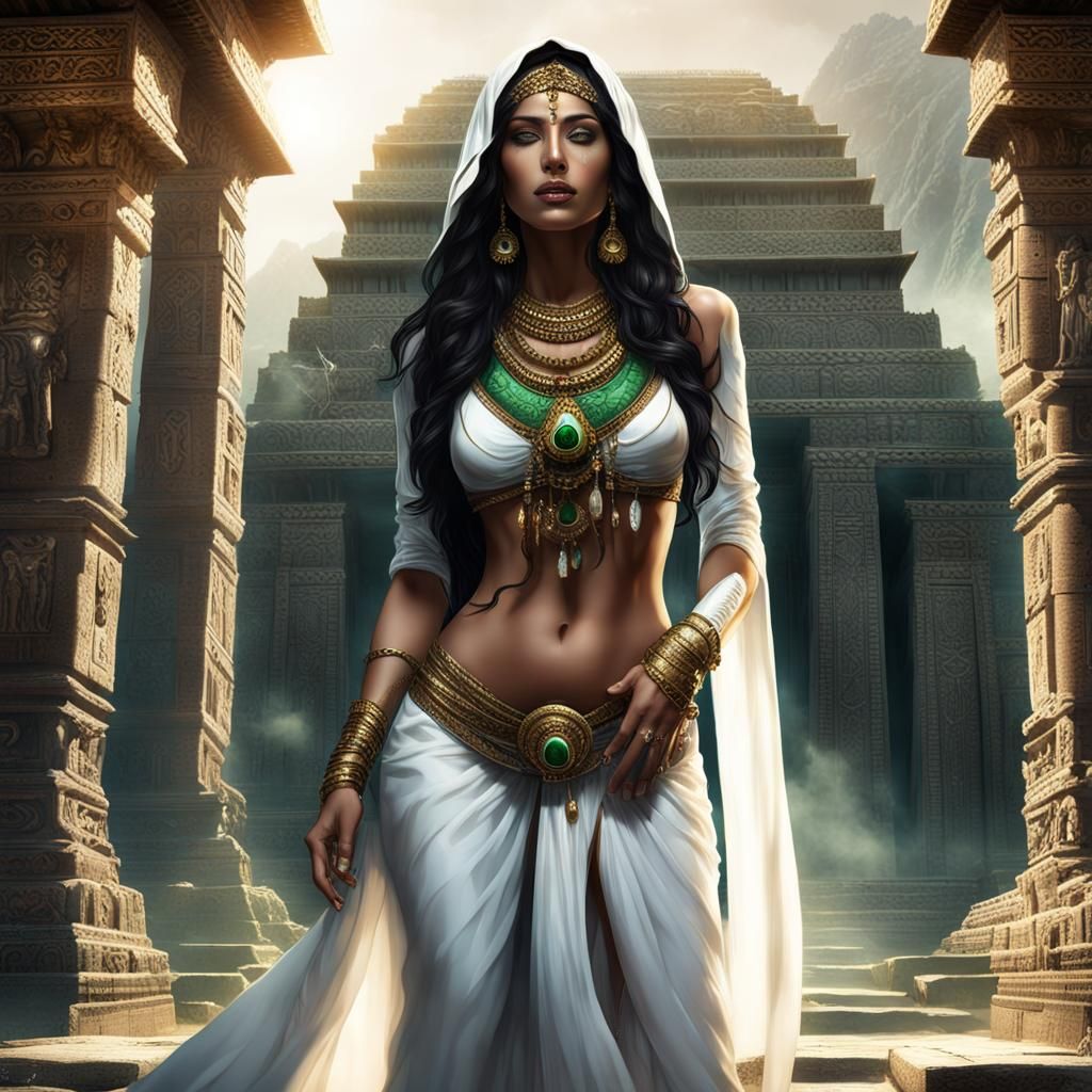 Arab Woman with Snake in Inca Temple: Fantasy Art