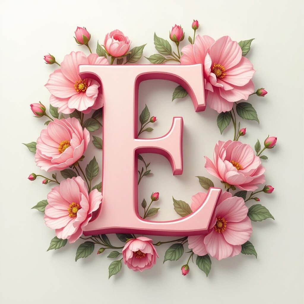 Elegant Letter E Surrounded by Swirling Flowers