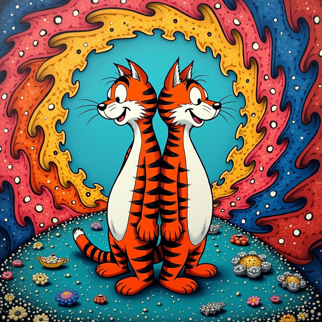 Calvin and Hobbes in Whimsical Surrealist Style
