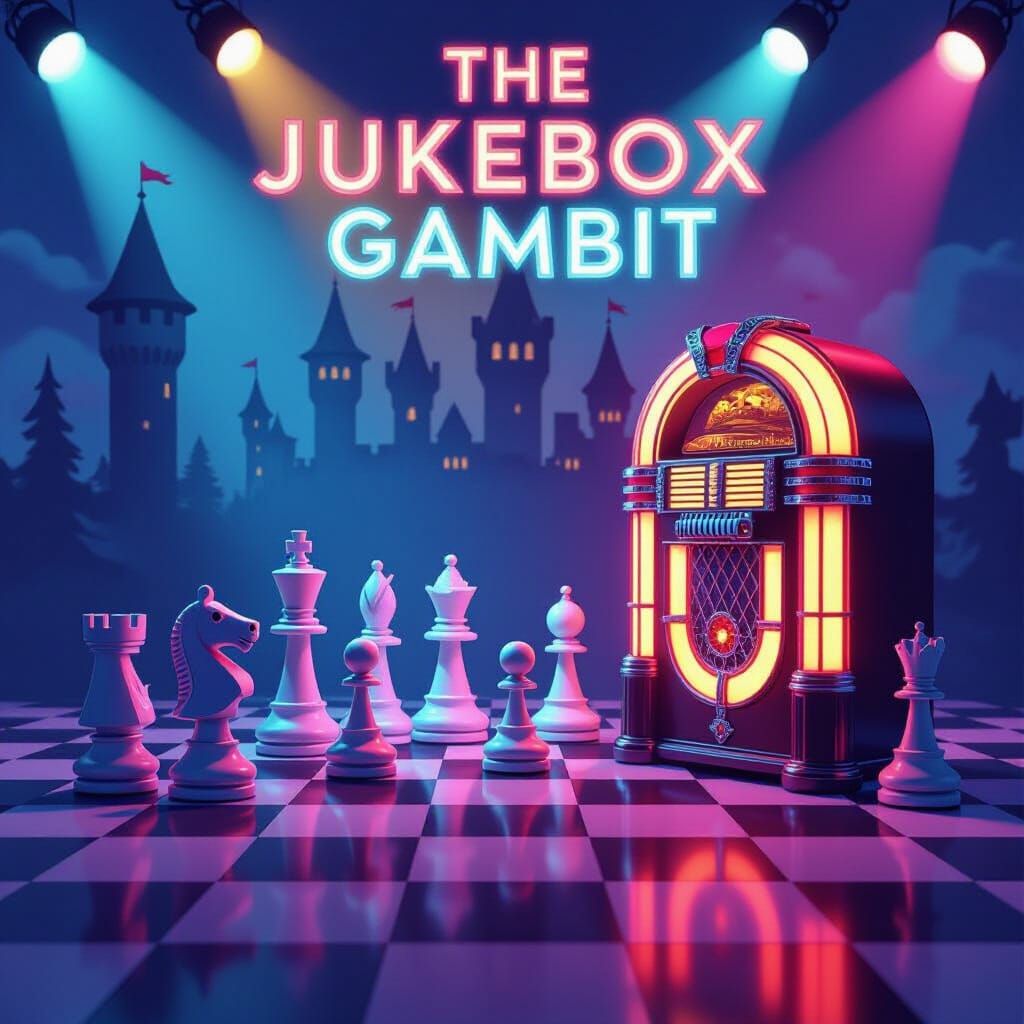 Chess Pieces Play Jukebox in Castle: Digital Art