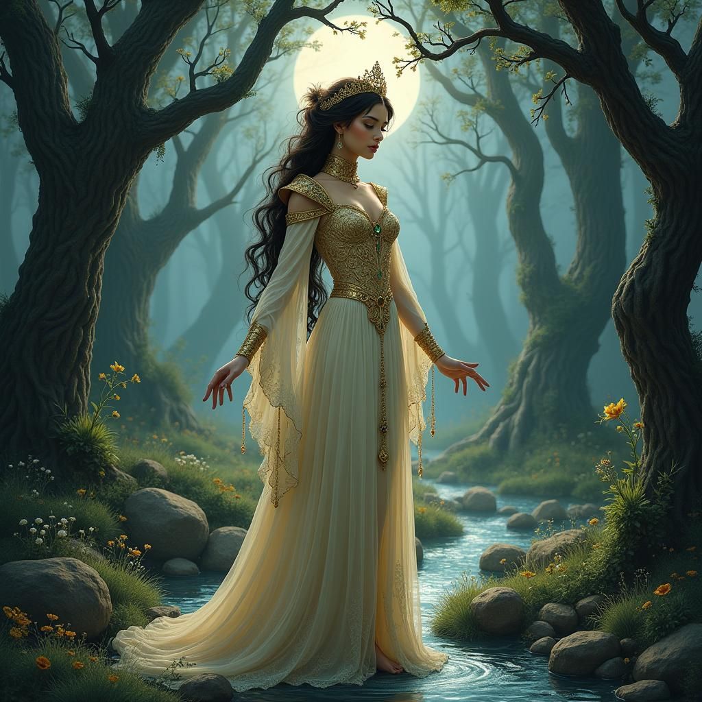 Princess Madouc in Moonlit Garden, Brian Froud Style