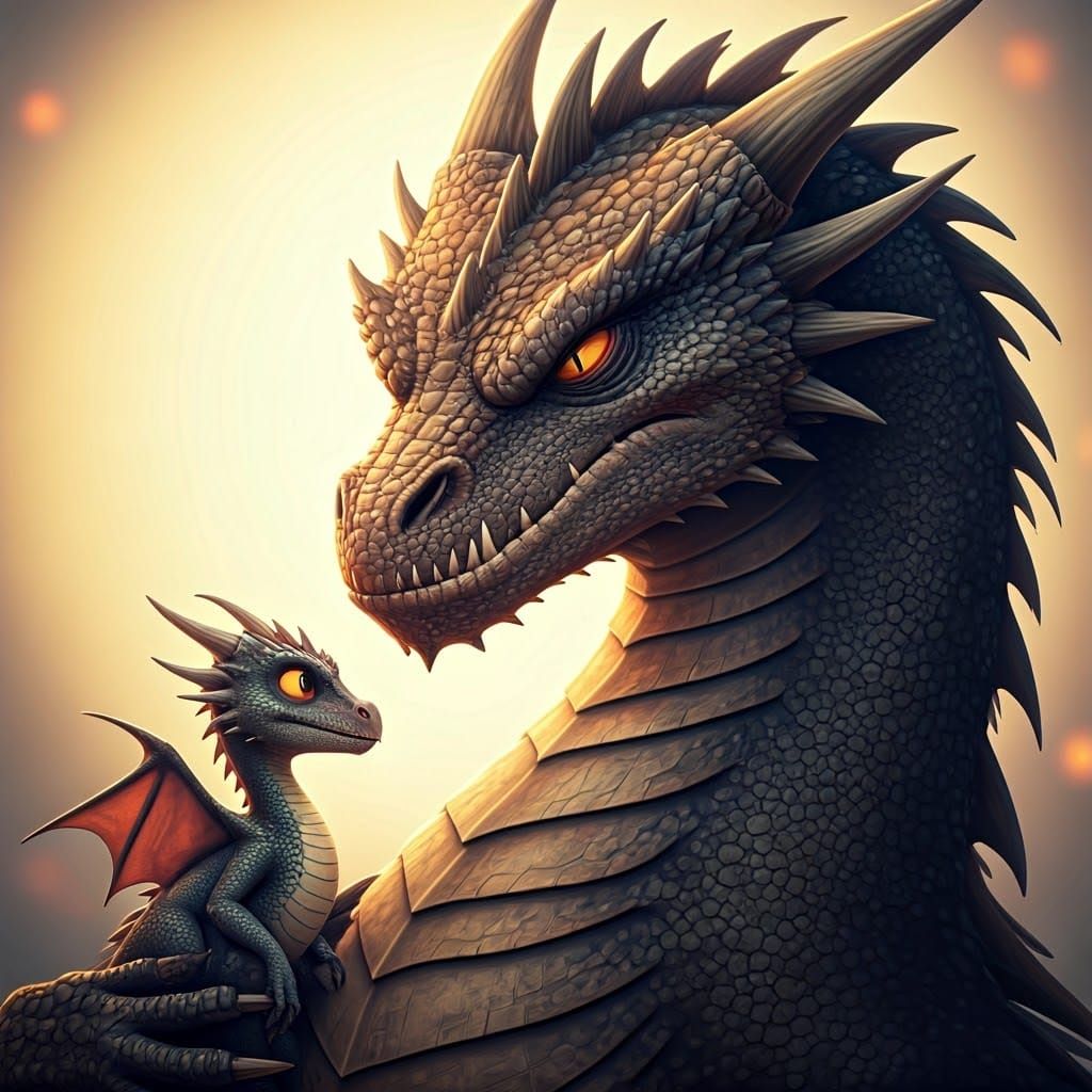 Monstrous Mother Dragon Protects Her Tiny Dragon Cub with Fi...