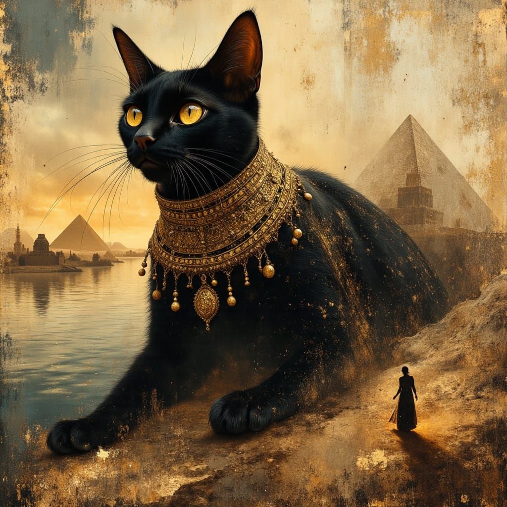 Majestic Black Cat Goddess on the Nile
