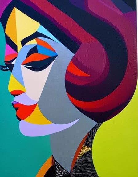 Vibrant Portrait of a Woman with Geometric Shapes