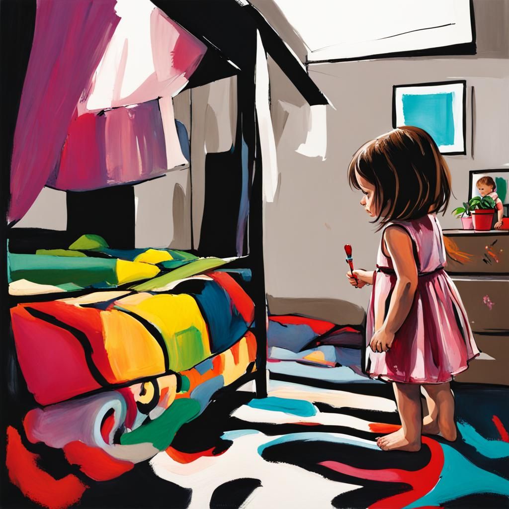 Girl Plays with Marci Doll: Colorful Painting