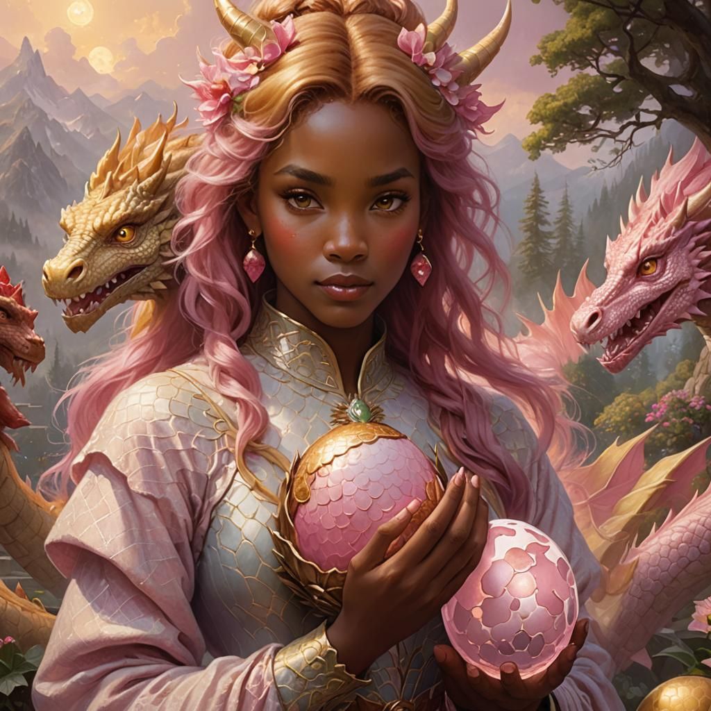 Ethereal Woman with Dragon Egg, Fantasy Art