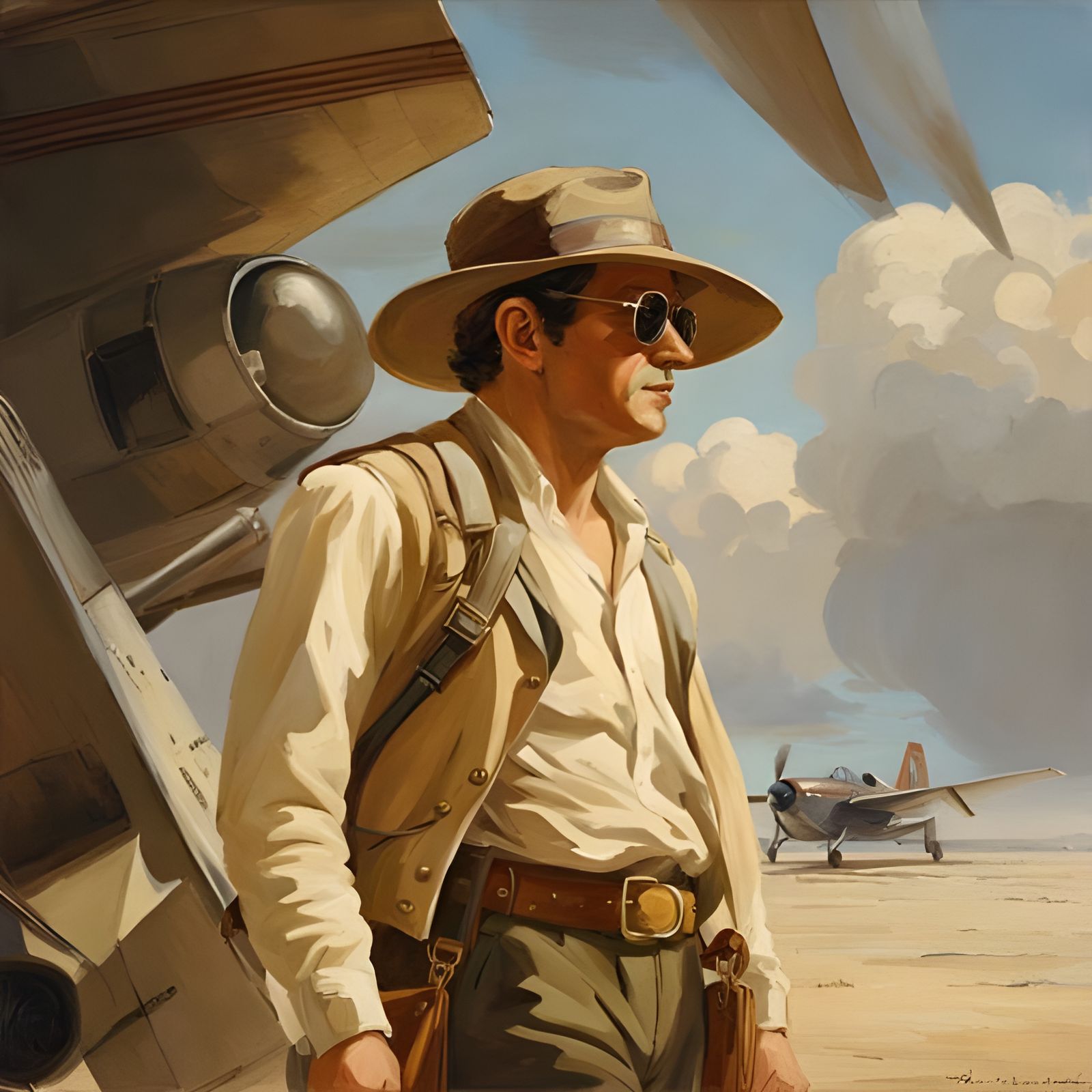 Vintage Plane Wing in Classic Painting Style