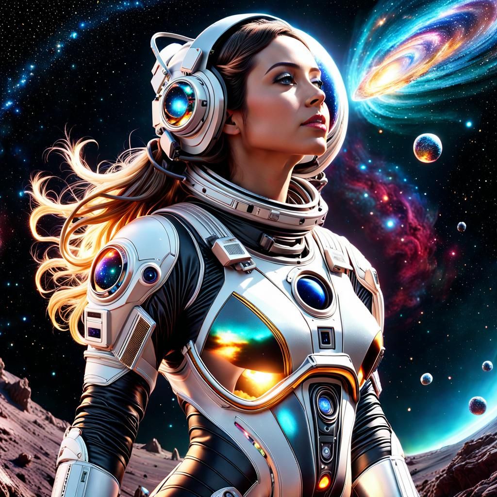 Pregnant Astronaut in Cosmic Stardust Galaxy