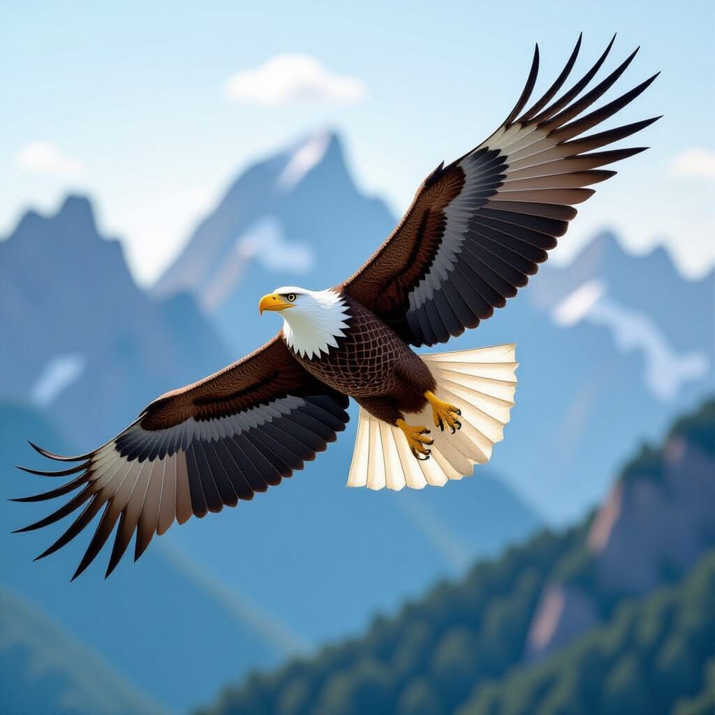 Eagle Soaring Over Mountains in Origami Style