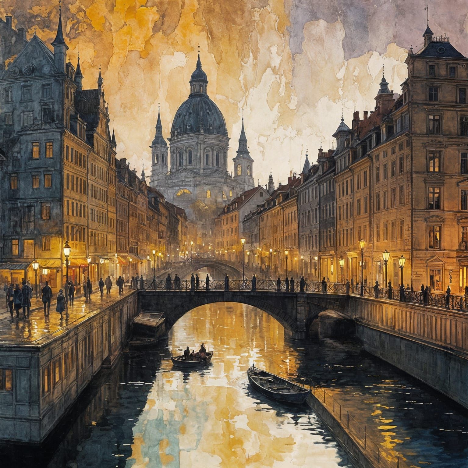 European City at Dusk: Double Exposure Painting