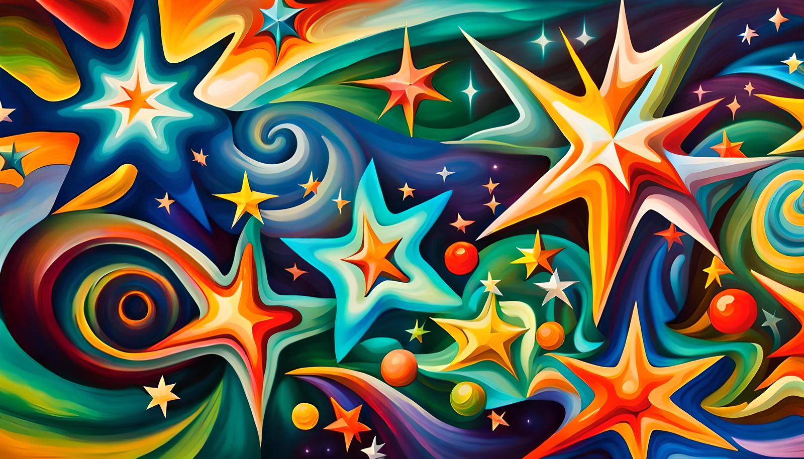 Vivid Newborn Star Cluster in Impasto Style