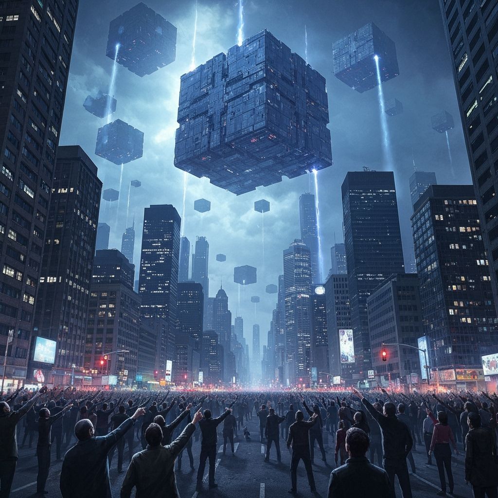Alien Borg Cubes Invade Metropolis Sky
