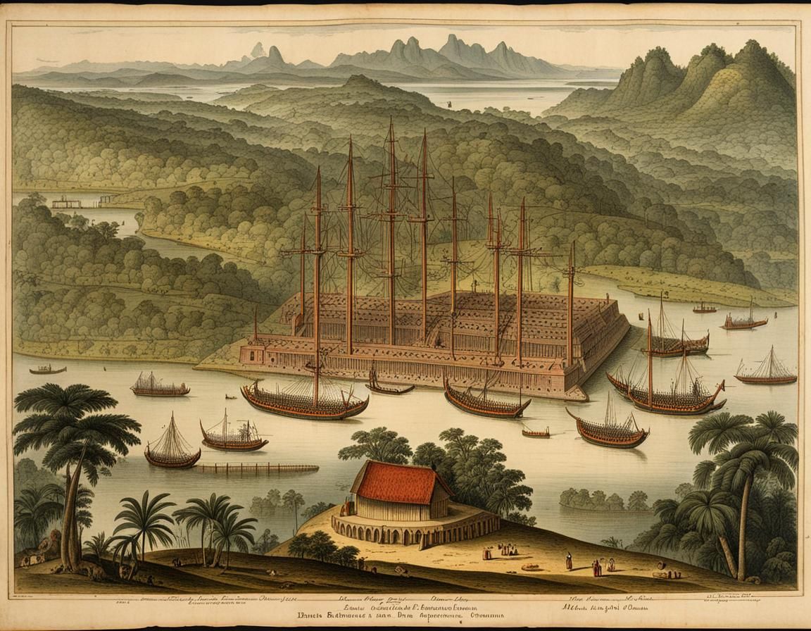 Scientific style drawing of historical Brunei