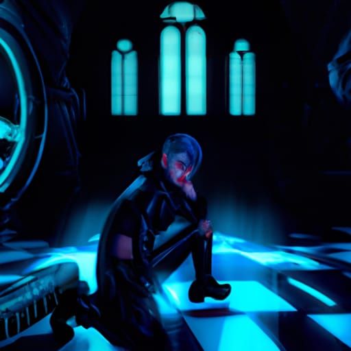 Cyberpunk Vampire in Demonic Church: Neon Cyberpunk 2099