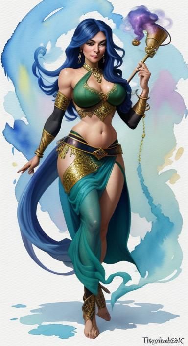 Kim Possible as a Genie in Gouache Style