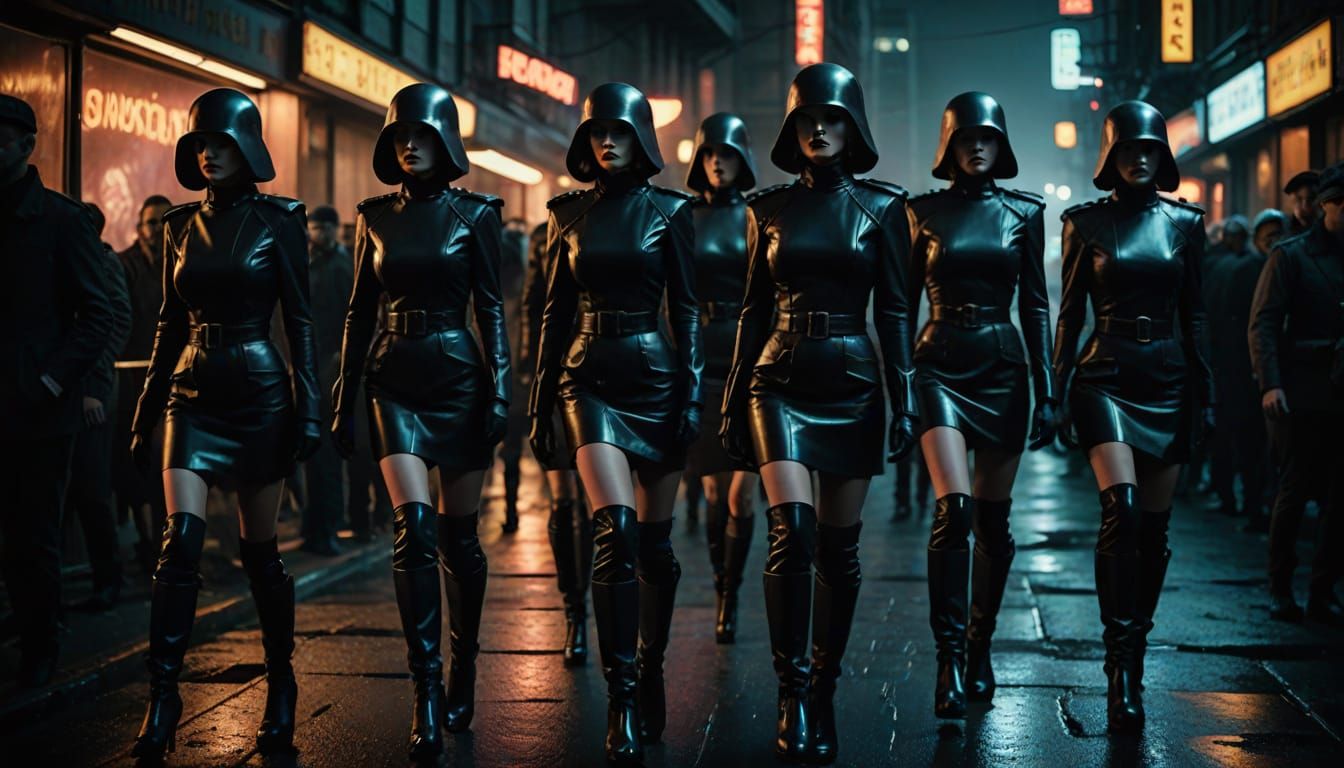 Dark, Gritty Female Latex Soldiers in High-Fashion Parade