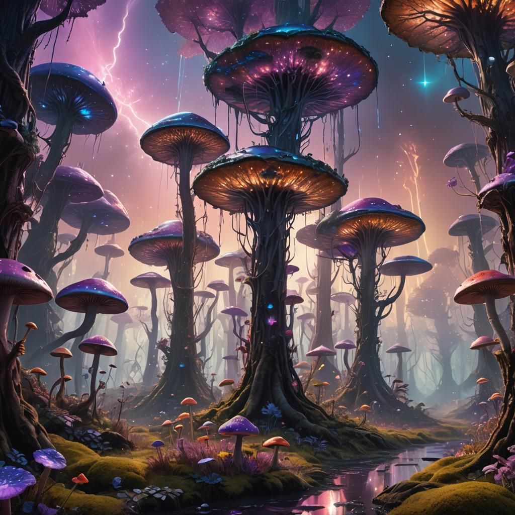 Glowing Alien Forest with Crystalline Trees