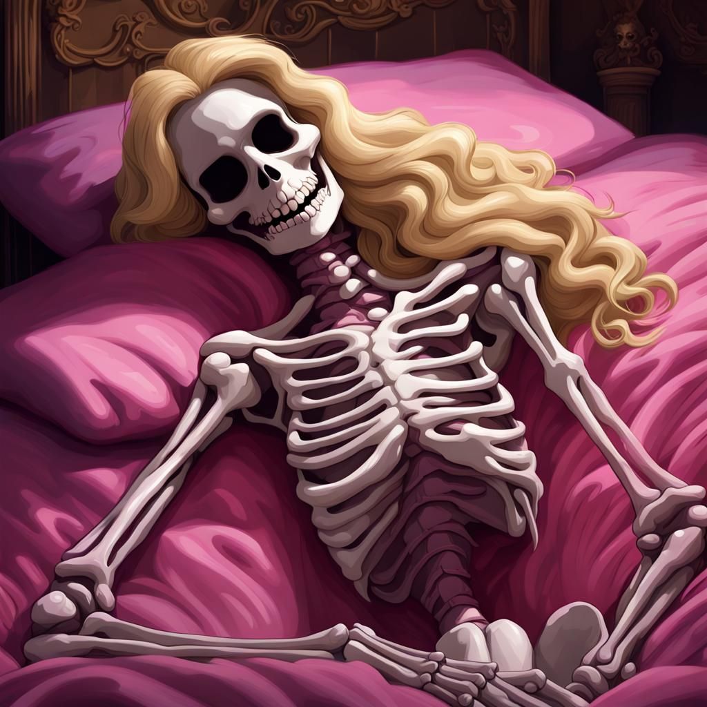 Skeletal Sleeping Beauty in Dark Fairytale Style