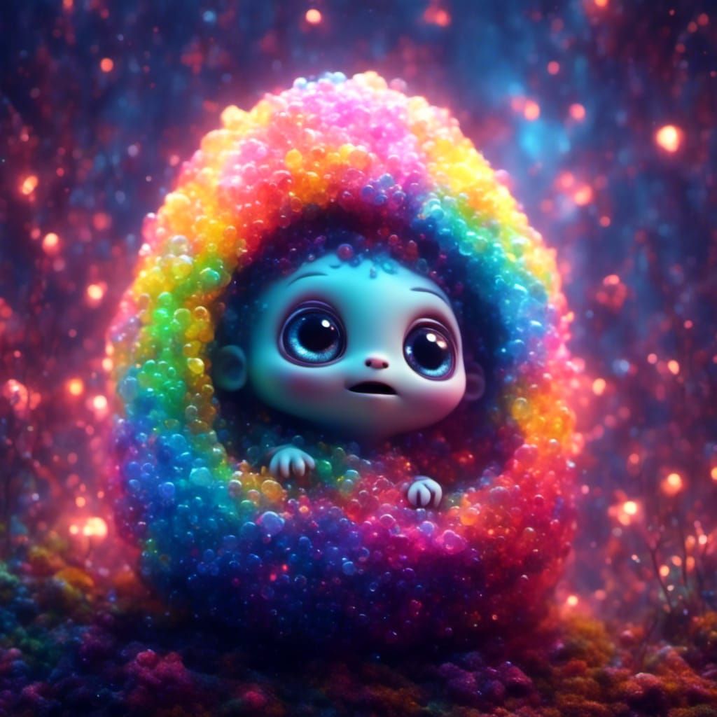 Adorable Alien Baby in Rainbow Bubble Egg
