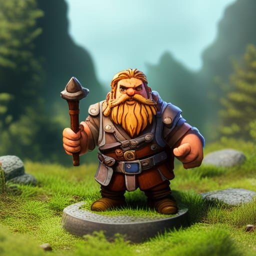 D&D dwarf, miner, standing in a field