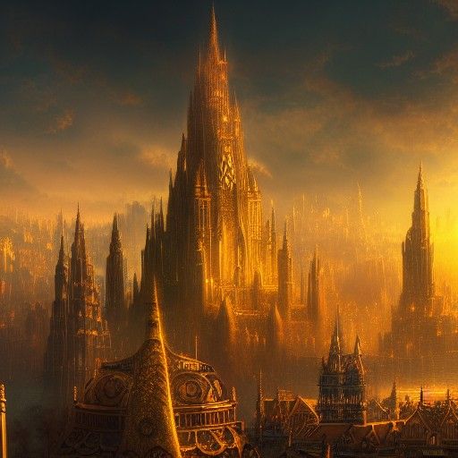 Golden Fantasy Capital City in Detailed Matte Painting