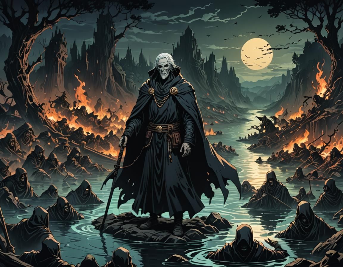 Ferryman of Styx in Anime Cel-Shaded Style