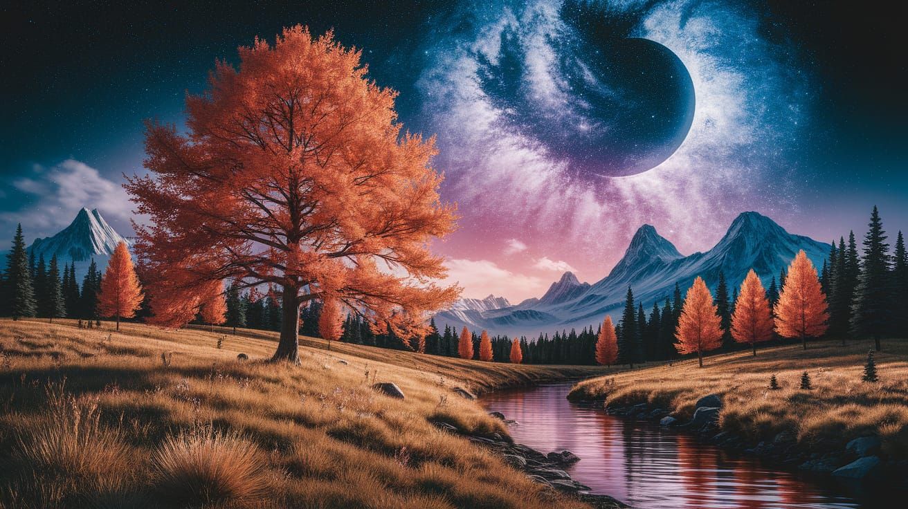 Dreamy Autumn Starry Night in Impressionistic Style