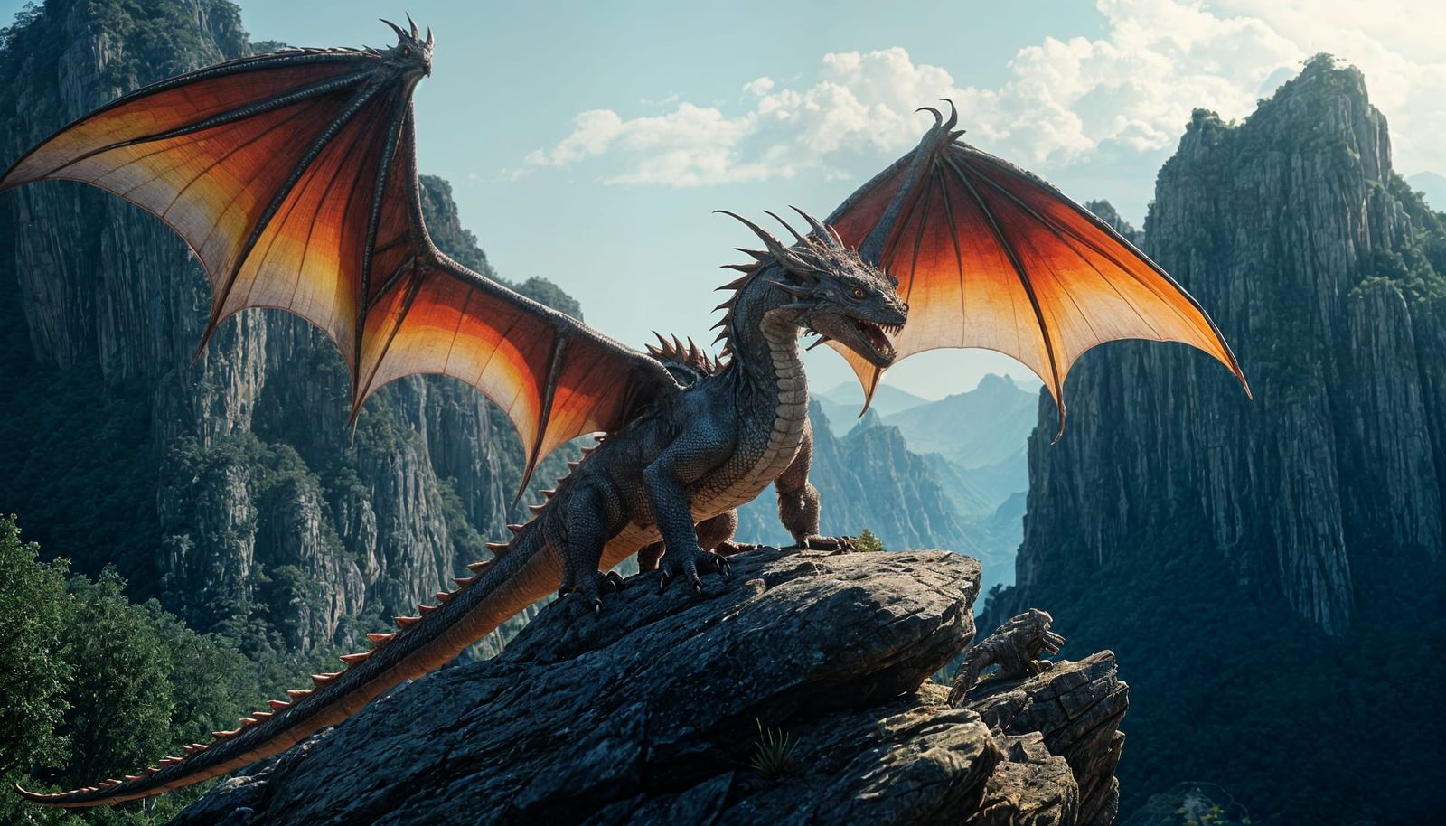 Dragon Sits in Serene Bliss, Radiant in Morning Sunlight