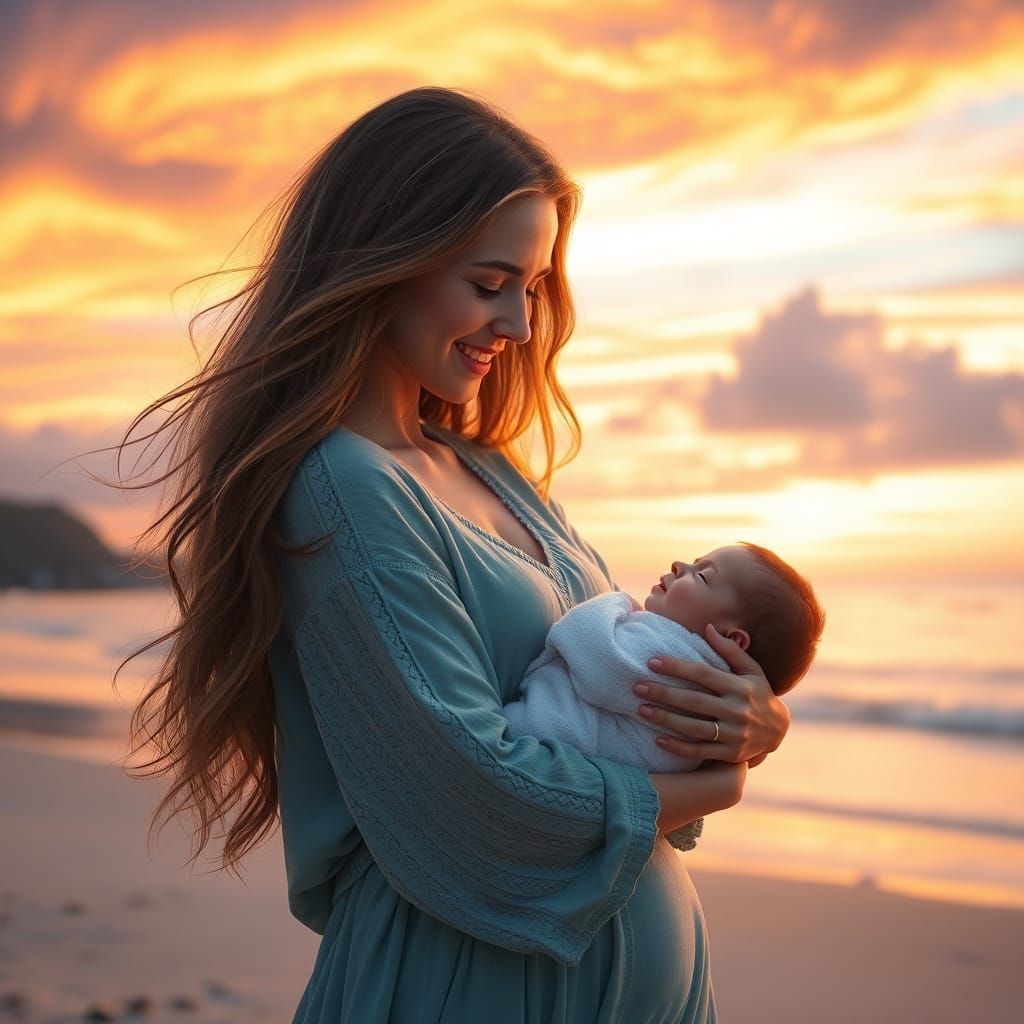 Maternal Love in a Sunset Serenade