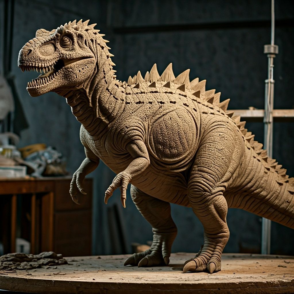Intricately Sculpted Clay Dinosaur in Studio Setting