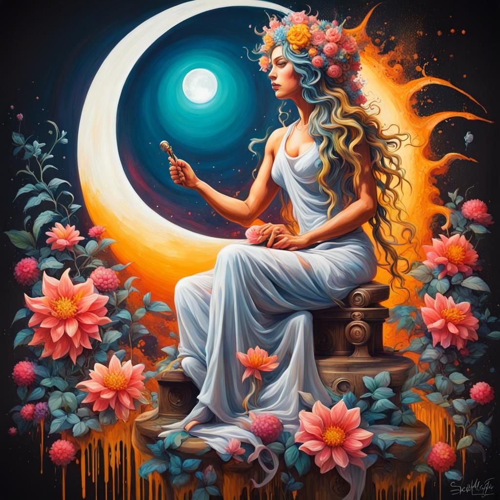 Goddess, Fairy, Honeysuckle, Sun and Moon in Graffiti Art