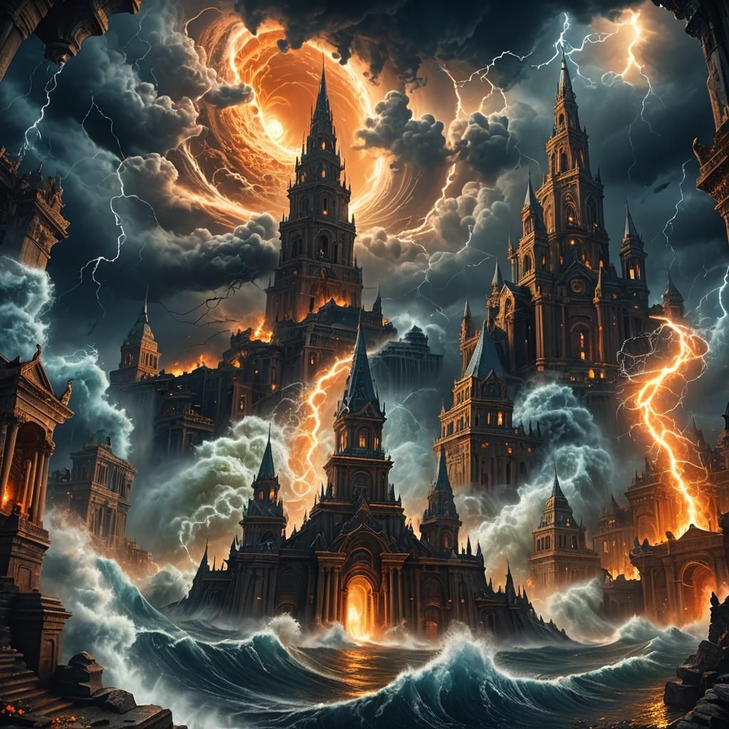 Hurricane Engulfs Ancient City: Fantasy Concept Art