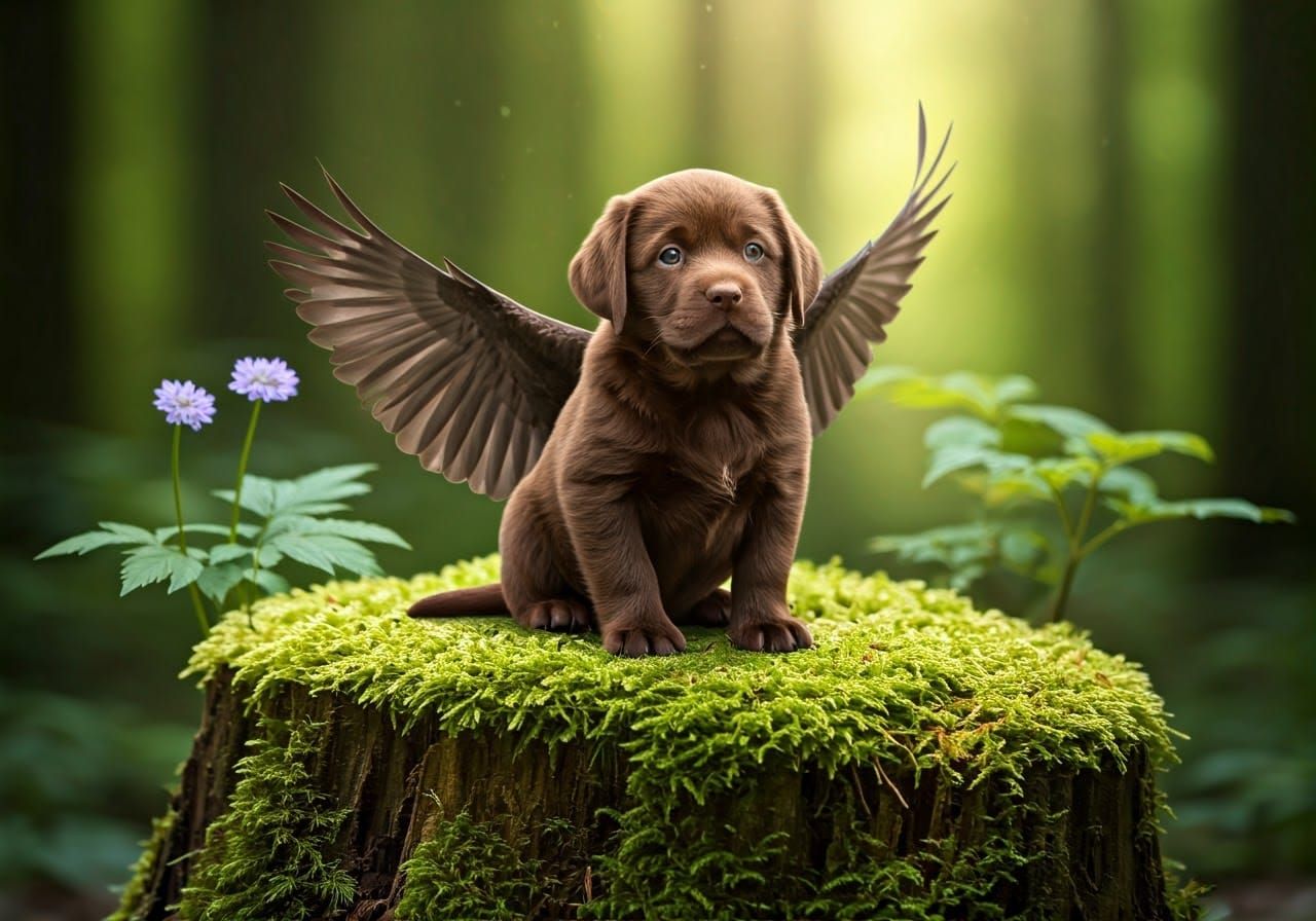 Magical Forest Creature with Labrador Wings