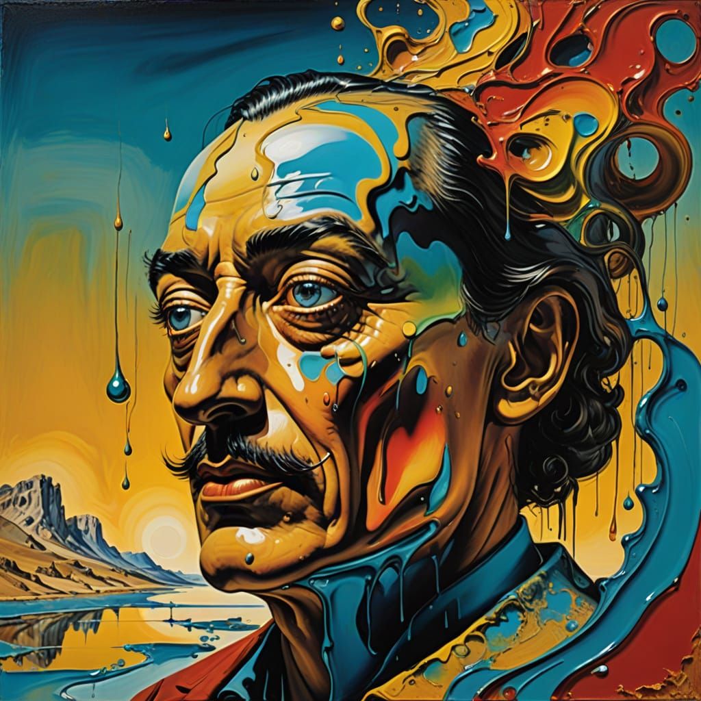 Surreal Oil Painting of a Melting Eye in a Dreamlike Landsca...