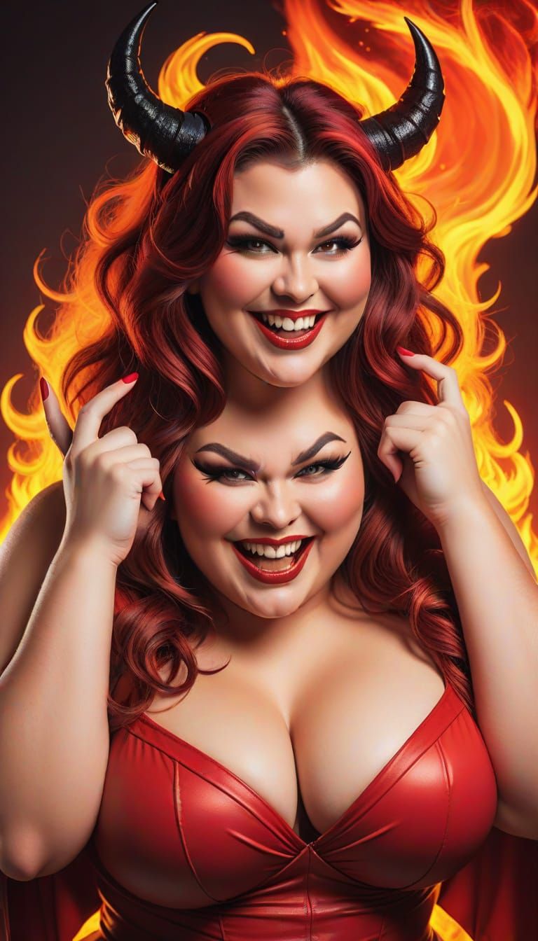 Sultry Plus-Size Devil with Fiery Gaze