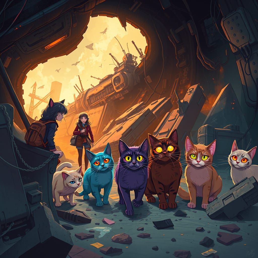 Cats Play in Futuristic Wreckage with Rachel