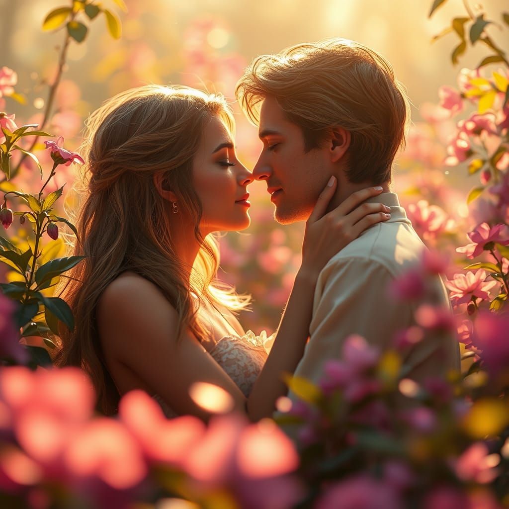 Ethereal Love Scene in Golden Light