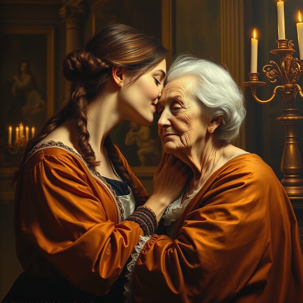 Baroque Style: Daughter's Kiss in Museum