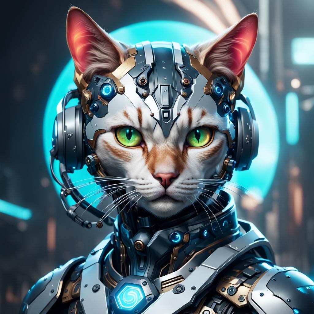 Hyperdetailed Cyborg Kitty Portrait in 8k Resolution