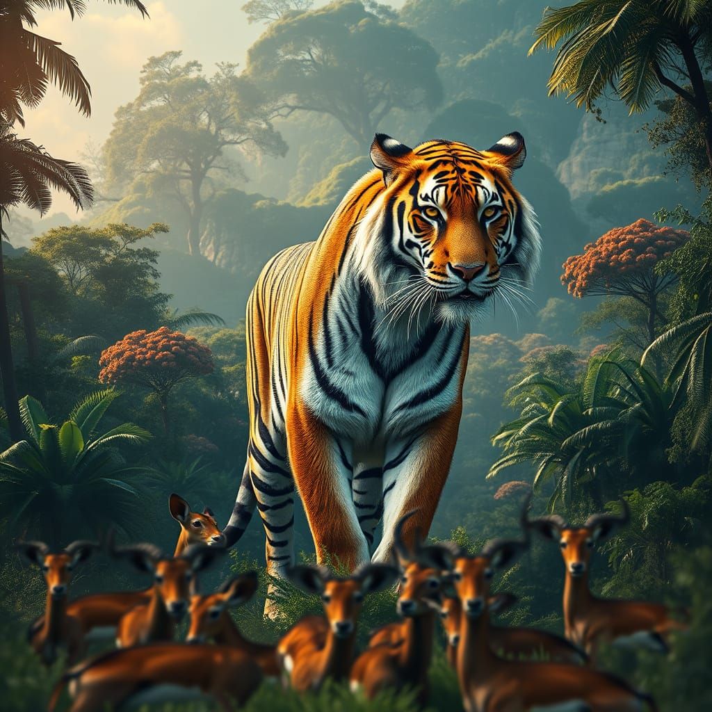Tiger Dominates Jungle Landscape in Epic Digital Art