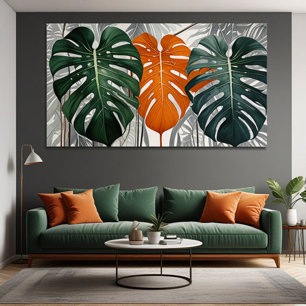 Vibrant Tropical Botanic Abstraction with Dark Lines
