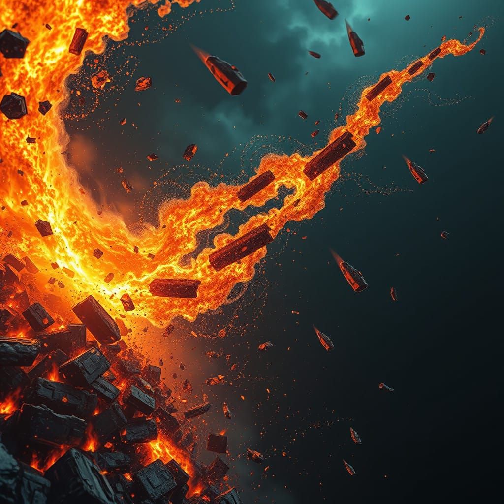 Swirling Vortex of Burning Debris in Deep Indigo Sky