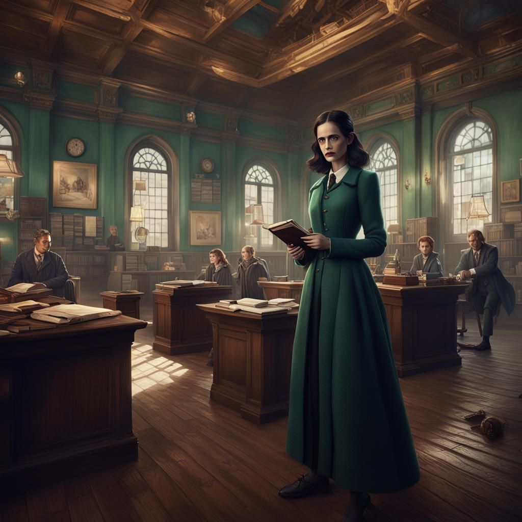 Eva Green Observes Students in Detailed Digital Painting