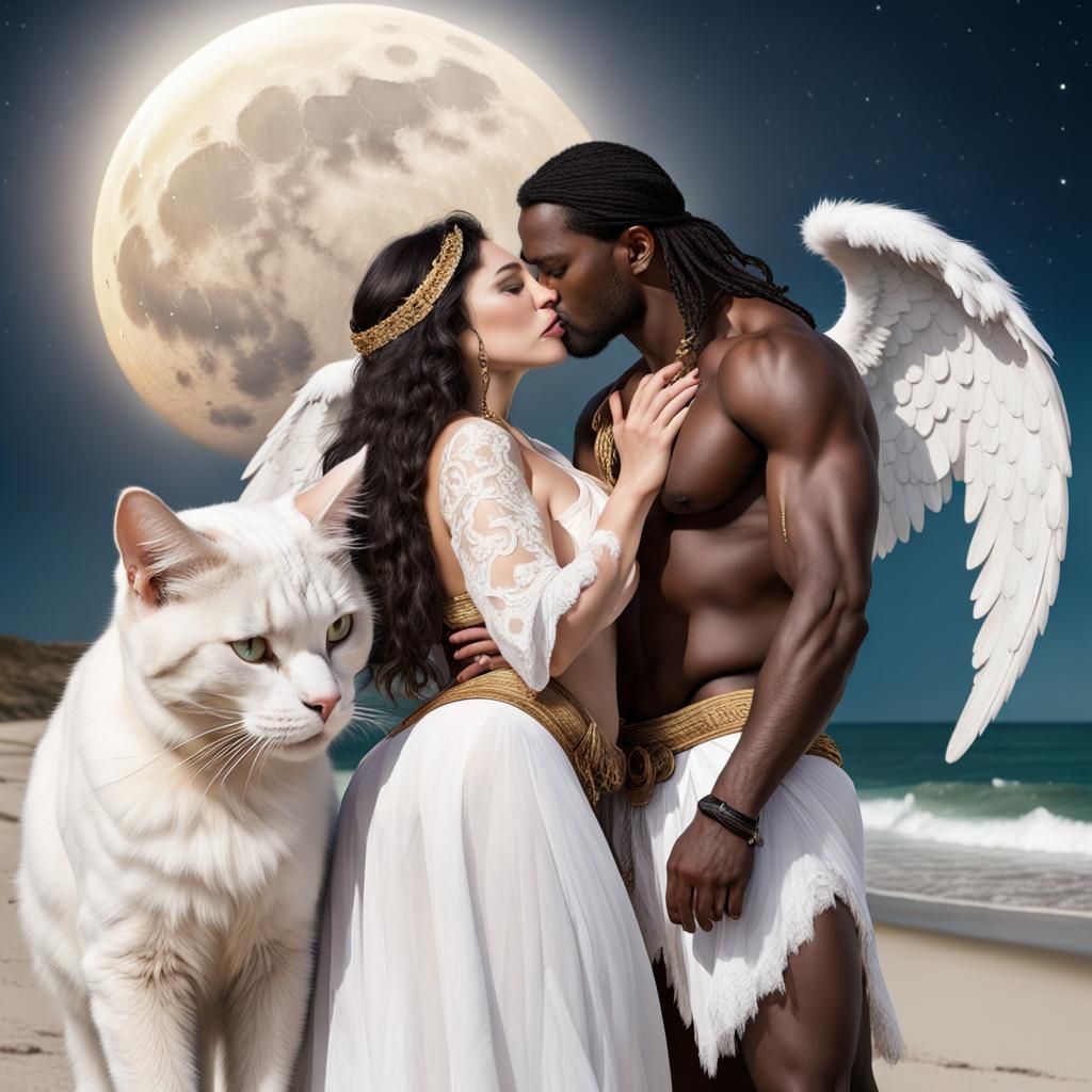 Gypsy Woman Kissing a Tribe Man Under Moonlight