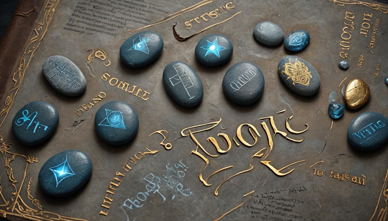 Stoic Engraved Stones on Leather Book, Digital Art