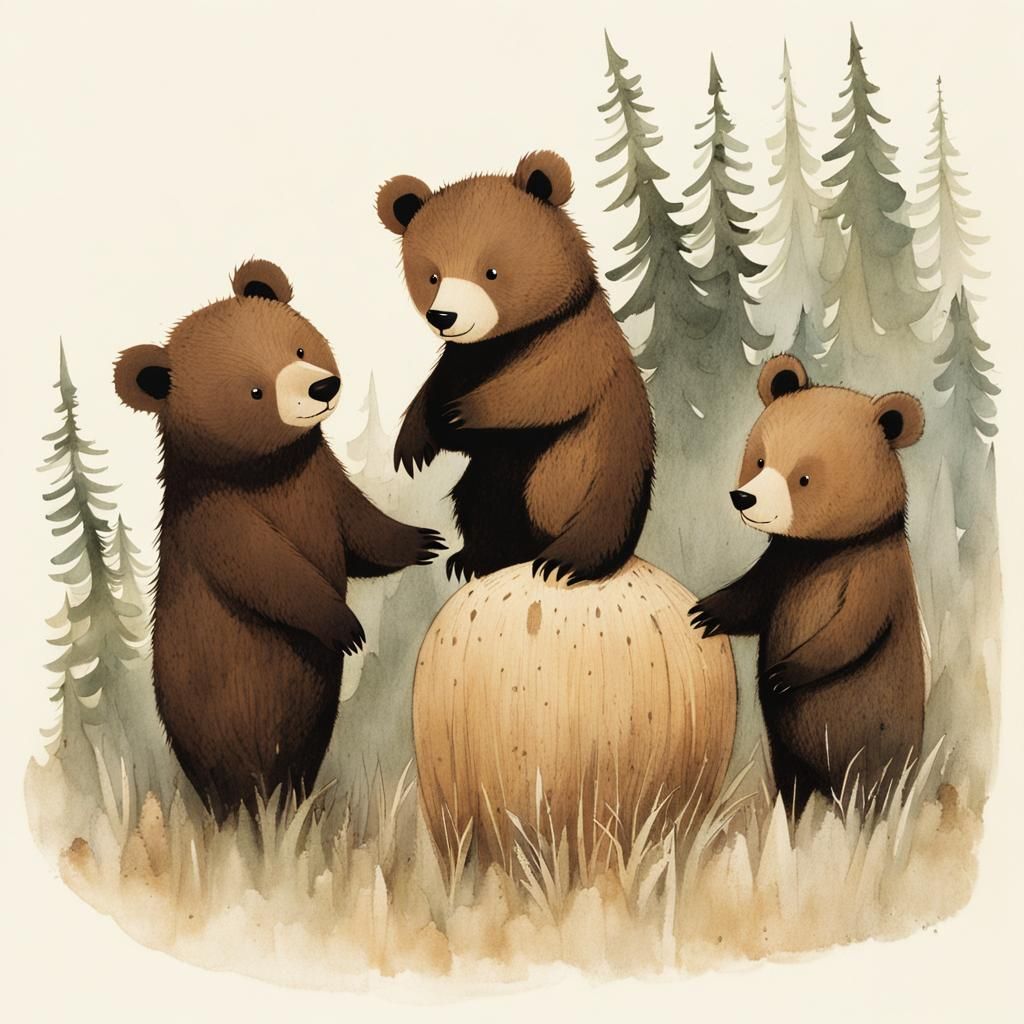 Cute Bear Cubs in Storybook Illustration Style